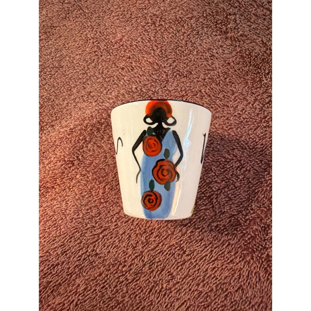 Hand Painted Ceramic Shot Glass Women Silhouette Folk‎ Art  Barware 2.25in